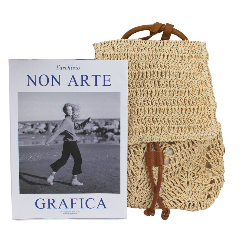 Monique Women Medium Straw Handmade Woven Backpack Flap Drawstring Shoulders Bag Beach Daypack - Image 2